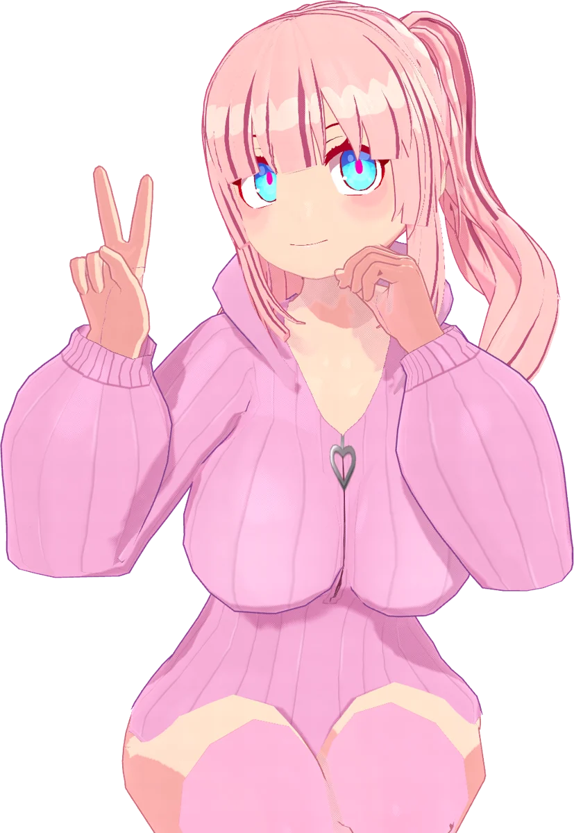 Syaski, MiXVERSE's pink-haired lead, flashing a peace sign